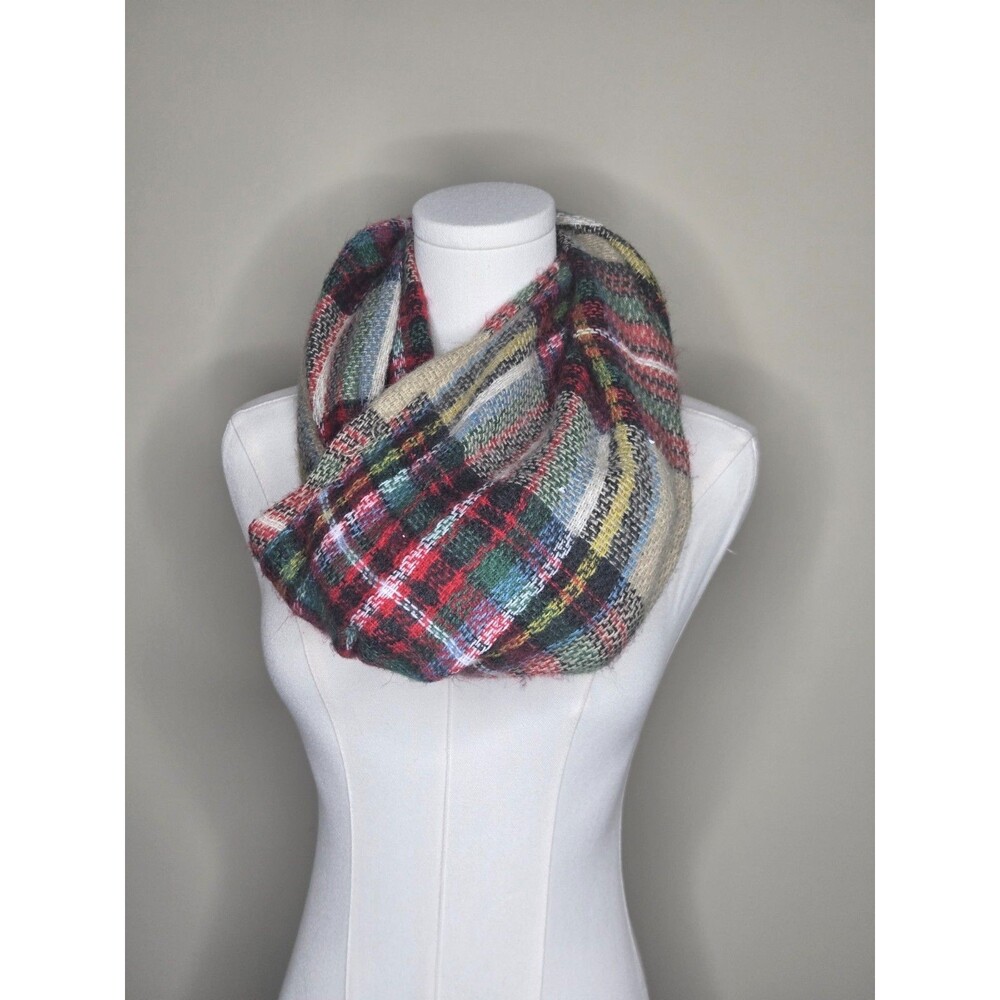 Infinity Scarf Tartan Plaid Hidden Zipper Pocket Neck Warmer Red Green